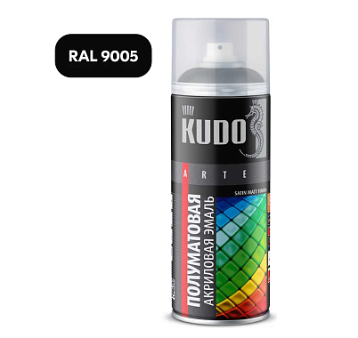 Краска-спрей RAL9005М черная полуматовая акриловая SATIN 520мл, KUDO