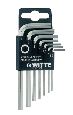 Набор ключей Г-образных, шестигранных 7шт (1,5-2-2,5-3-4-5-6), WITTE/Германия/
