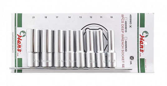 Набор головок длинных торцевых 1/2" 8 предметов (10,11,12,13,14,17,19,21), HANS