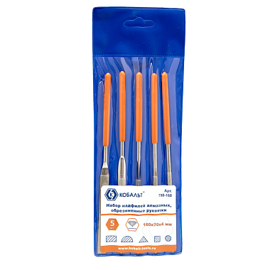 Надфили алмазные, набор 5 шт., 160х70х4мм, обрезиненная рукоятка, КОБАЛЬТ 