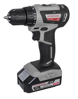 Аккумуляторная дрель-шуруповерт ИНТЕРСКОЛ ДА-10/18В 2,0Ач, Li-ion АПИ, БЗП 10мм, 42Нм, б/щ, 2 аккум, кейс