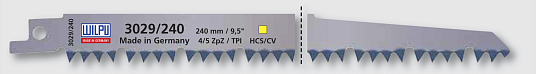 Пилки для сабельной пилы 3029/240 рез 220мм, дерев, свеж. древесины, 4/5 t.p.i(5шт), WILPU /Германия/
