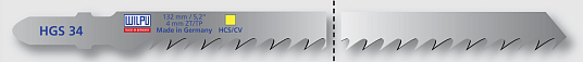 Пилки для лобзика HGS 34 (T344D) чистый рез 105 мм, дерево 8-65мм, пластик 8,5tpi (5шт/уп) WILPU 