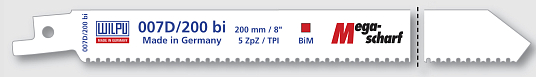 Пилки для сабельной пилы 007 D/200 bi, рез180 мм, М-зуб, для стали, цвет.металлов 2,5-10мм (5шт/упак.) WILPU /Германия/