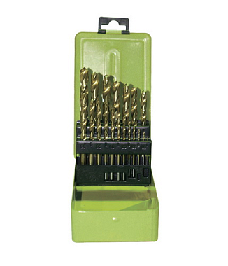 Набор сверл по металлу 19шт (D1-10мм/шаг 0,5мм) TiN,  в металлической коробке